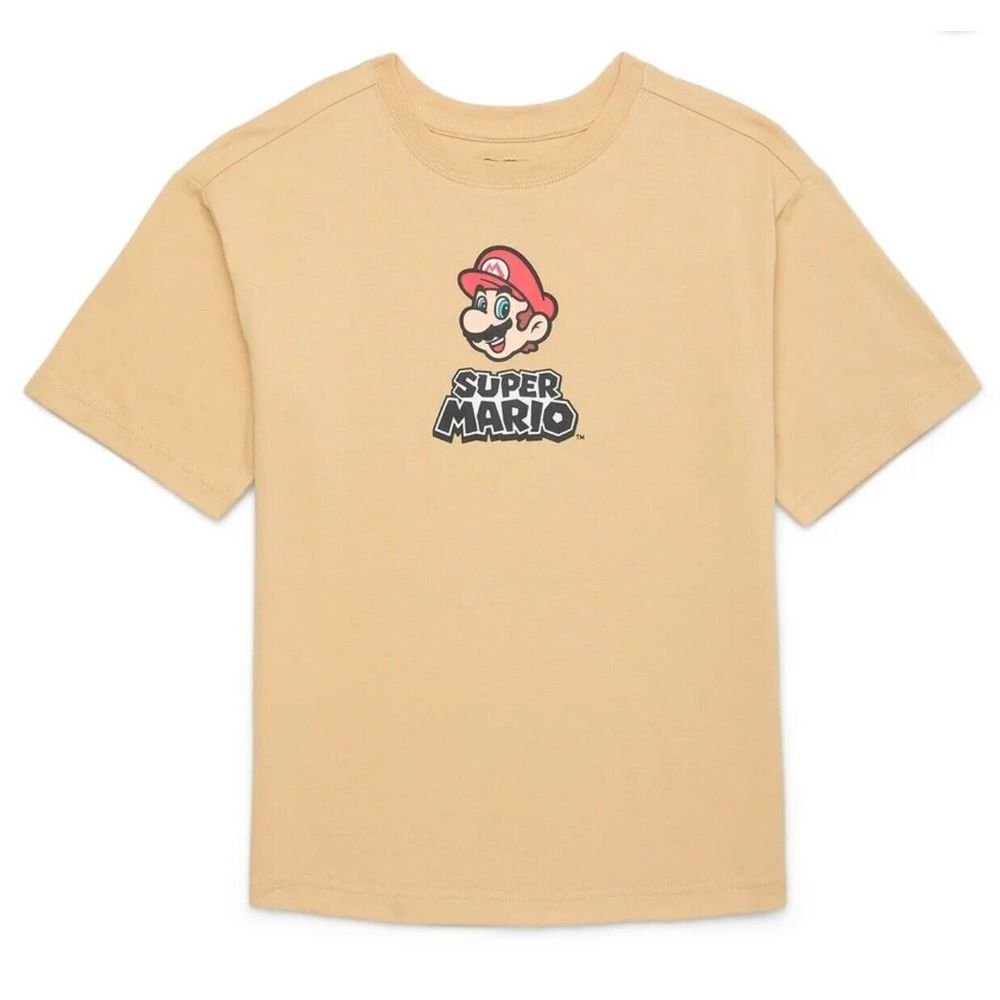 Super Mario Bros T-Shirt Size 8 Boys Beige Crew Neck Graphic Tagless Gamers NWT